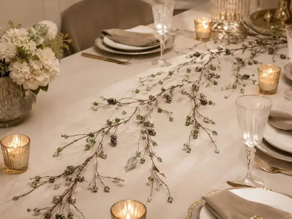 Dekoratif Masa Süsü ve Sarkıt Garland 150 cm – Gümüş ve Yeşil