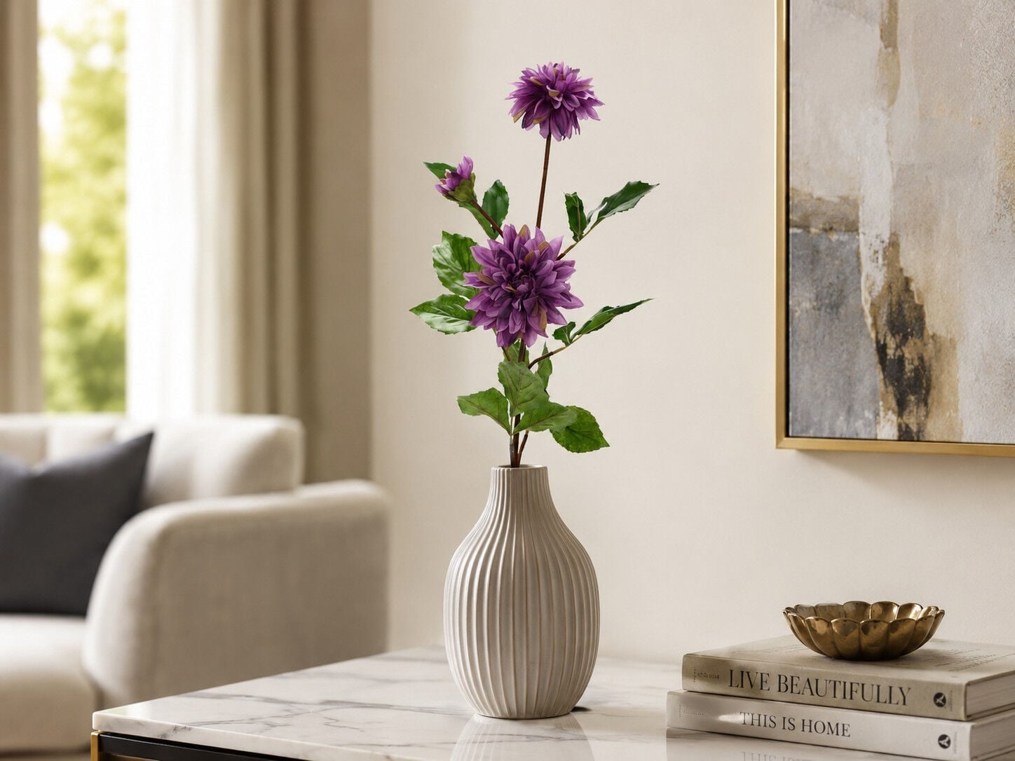 Mor Yapay Yıldız Çiçeği Dalı 86 cm