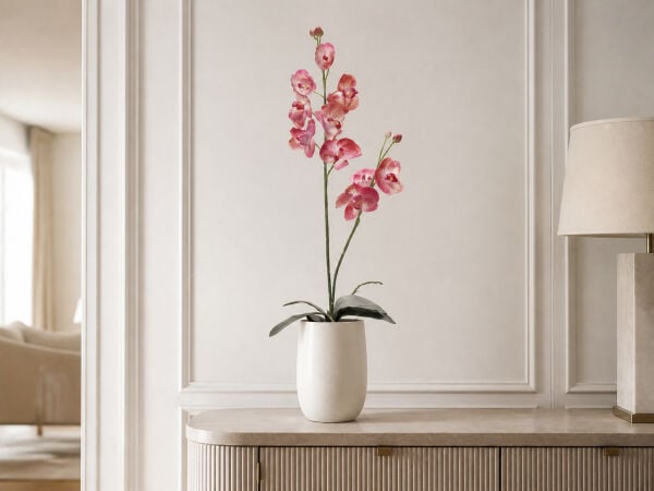 Yapay Orkide Dalı Yapraklı 88 cm Pembe