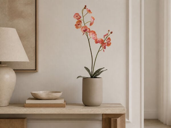 Yapay Orkide Dalı Yapraklı 88 cm Somon