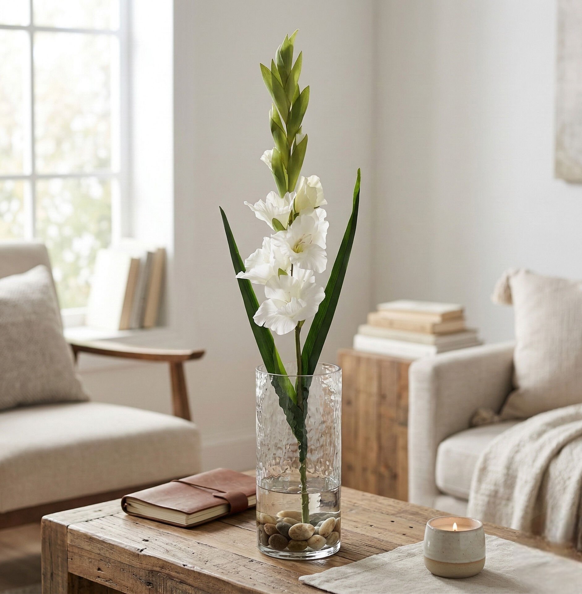 Yapay Beyaz Glayör Bahar Dalı - 110 cm Lüks Dekoratif Çiçek