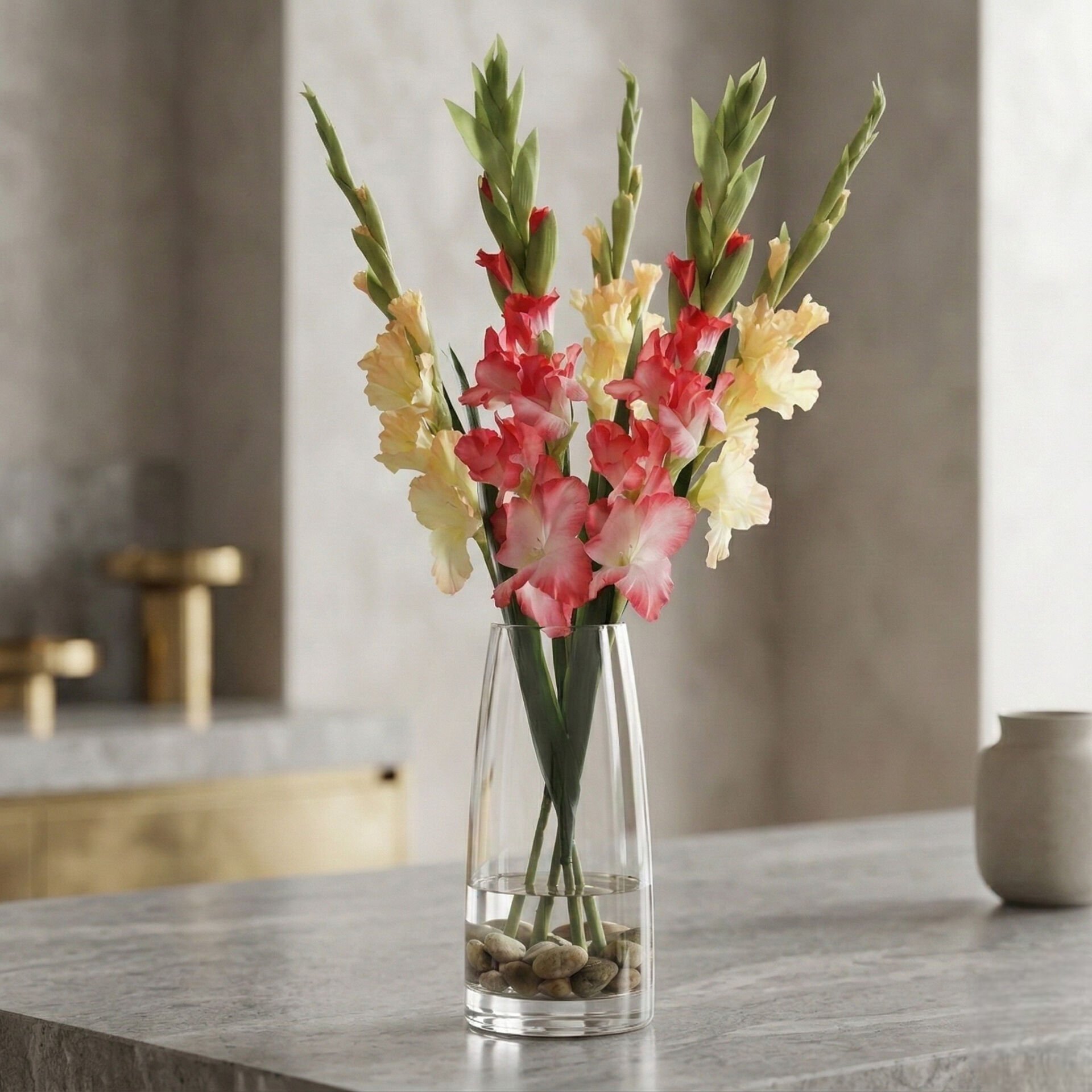 Yapay Sarı Glayör Gladiola Bahar Dalı - 110 cm Dekoratif Çiçek