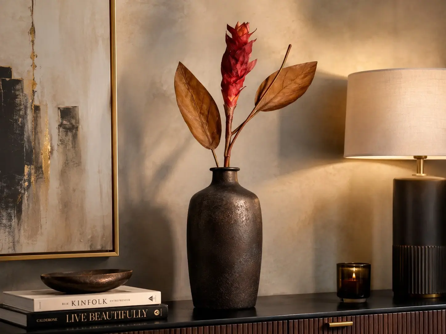 Yapay Ananas Çiçeği Dalı 90 cm Bordo