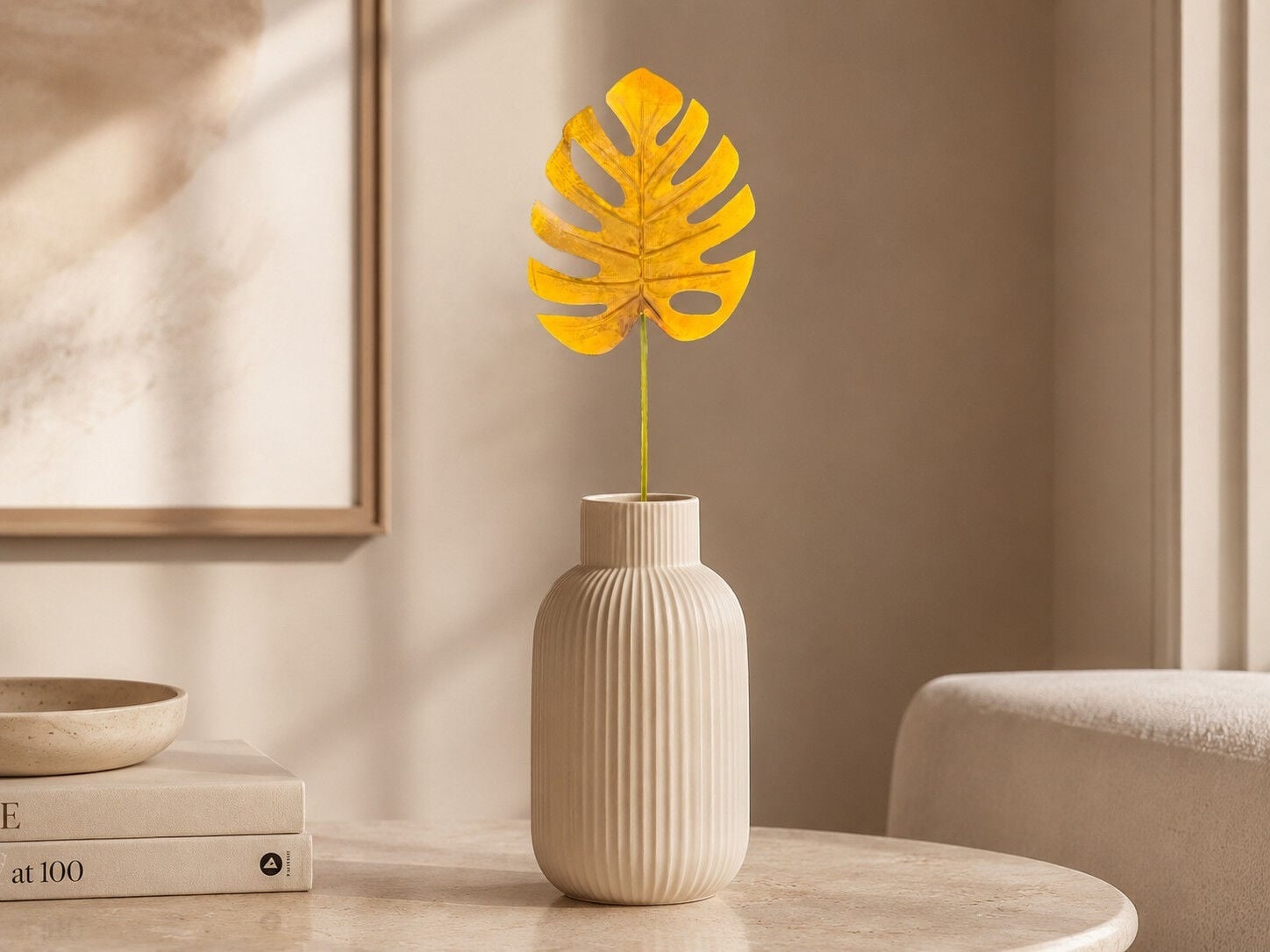 Yapay Deve Tabanı Yaprağı Dalı 65 cm - Kurutulmuş Hardal