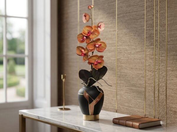 140 cm Phalaenopsis Yapay Orkide - Turuncu