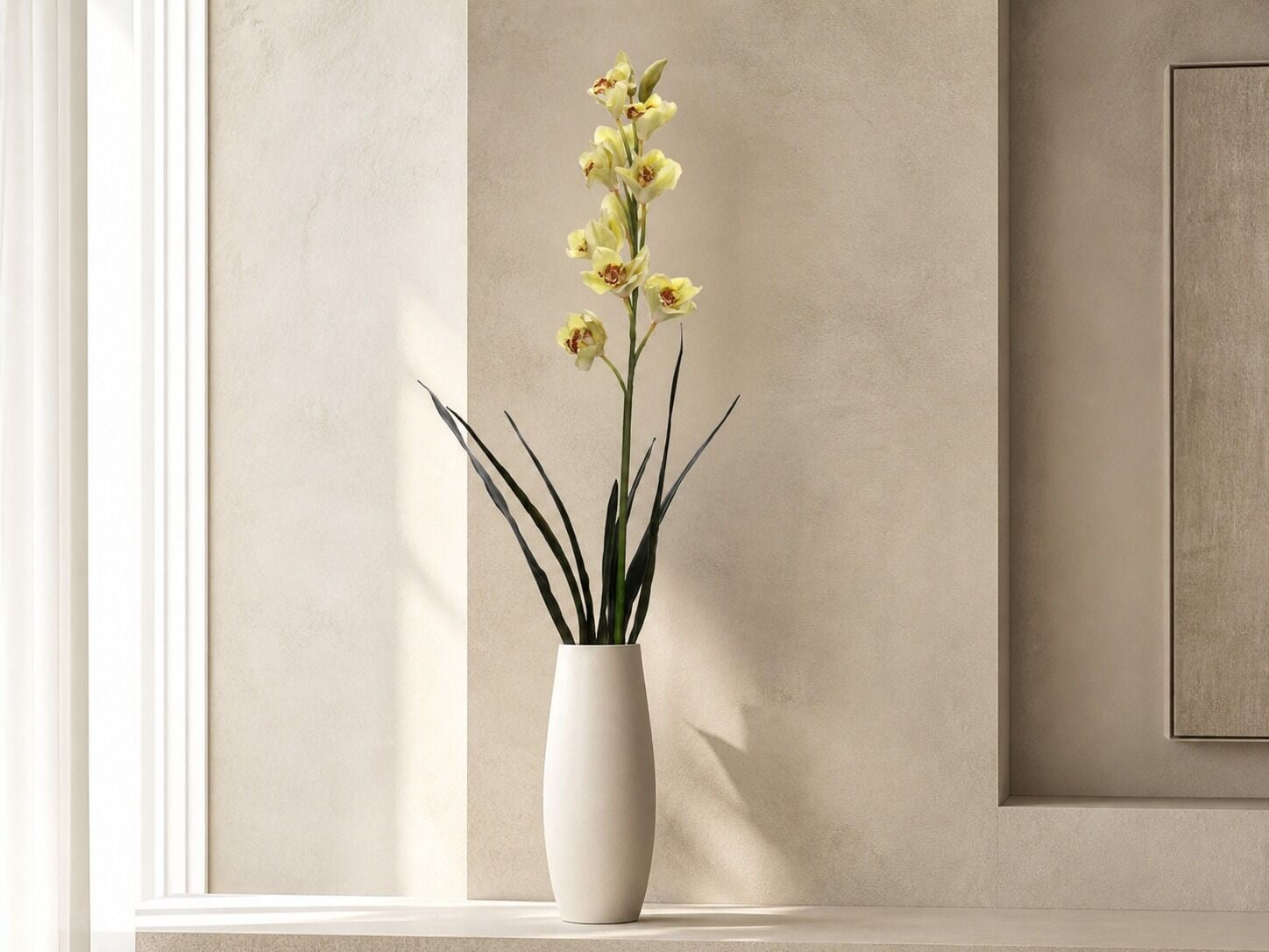 Yapay Orkide Dalı Sarı, Krem 112 cm