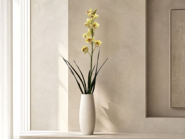 Yapay Orkide Dalı Sarı, Krem 112 cm