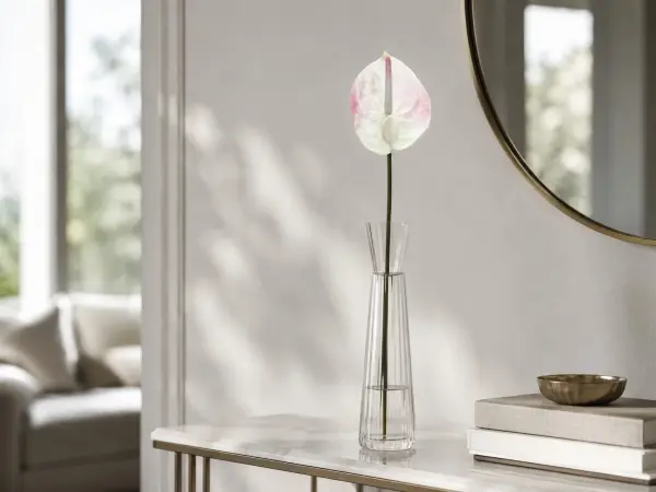 Beyaz ve Pudra Pembe Yapay Antoryum Dalı 60 cm
