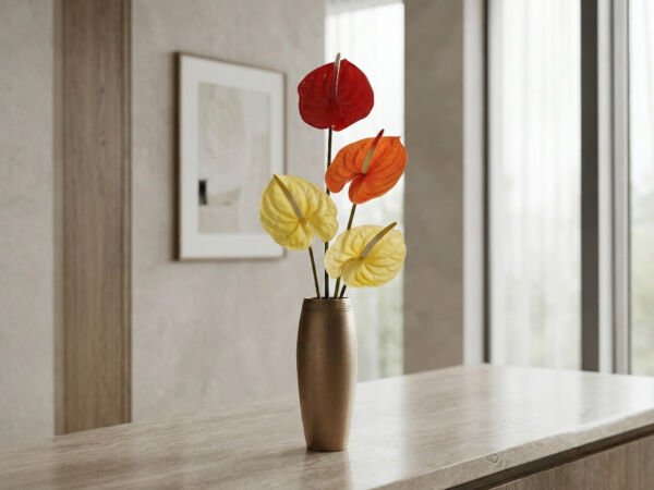 Kırmızı Yapay Antoryum Çiçeği (Silikon, Yıkanabilir) - 60 cm