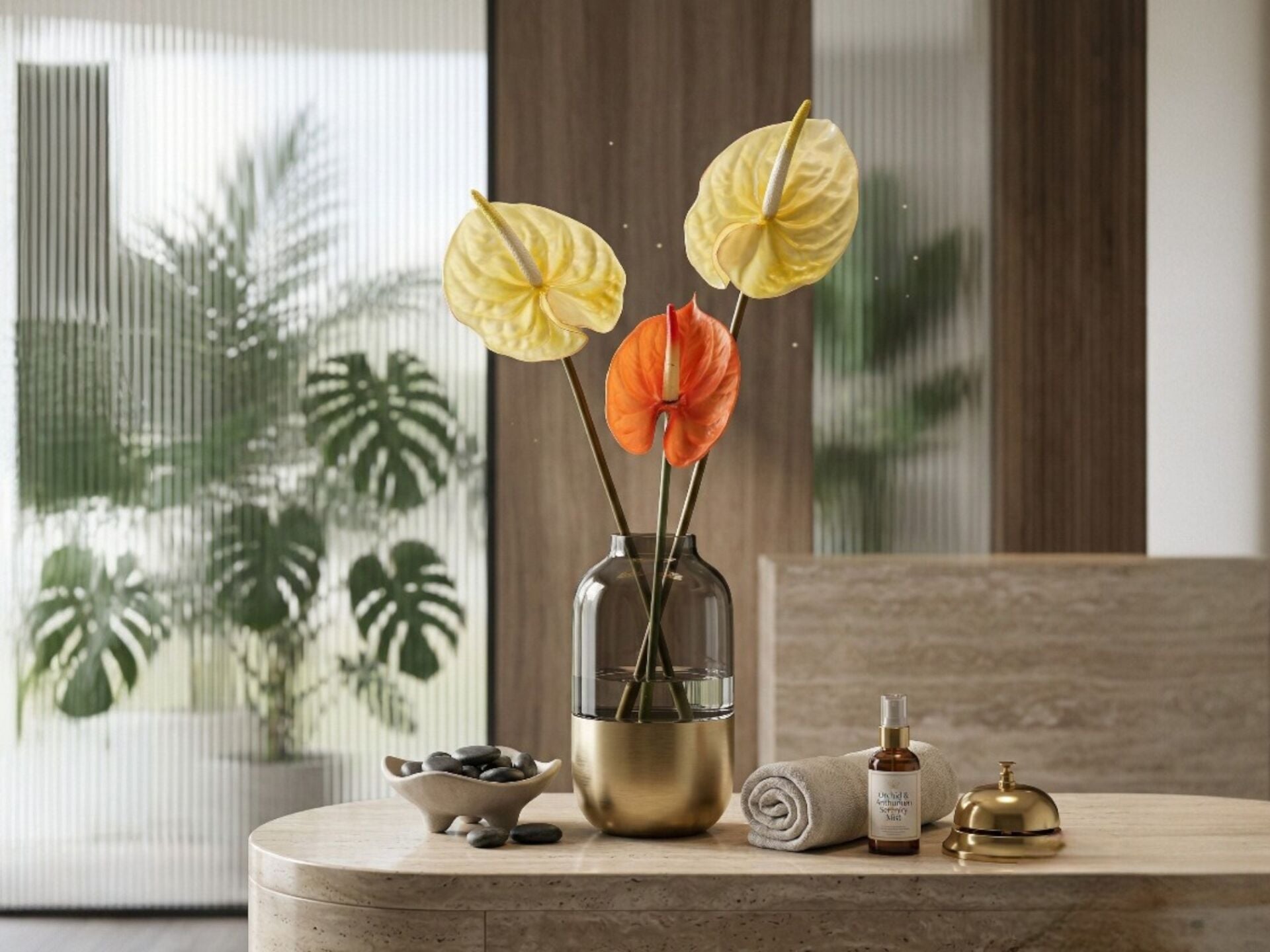 Turuncu Yapay Antoryum Çiçeği (Silikon, Yıkanabilir) - 60 cm