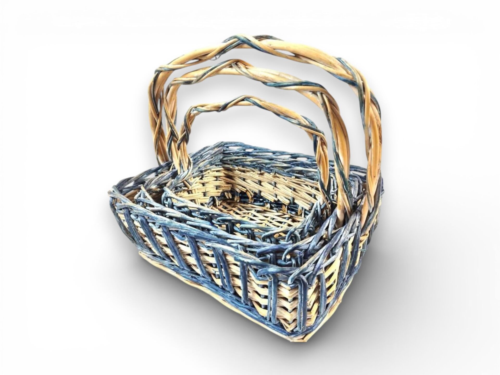 Mavi Detaylı Dikdörtgen Hasır Sepet 25x17x20 cm - Kulplu