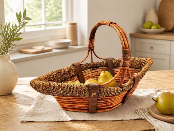 Hasır Sepet – Kayık Formlu Kulplu 47 × 23 × 35 cm