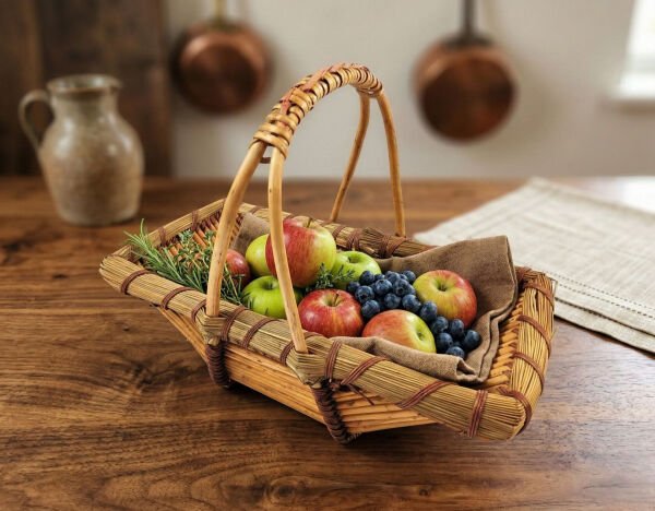 Doğal El Örgüsü Büyük Boy (XL) Hasır Sepet (48x30x38 cm)