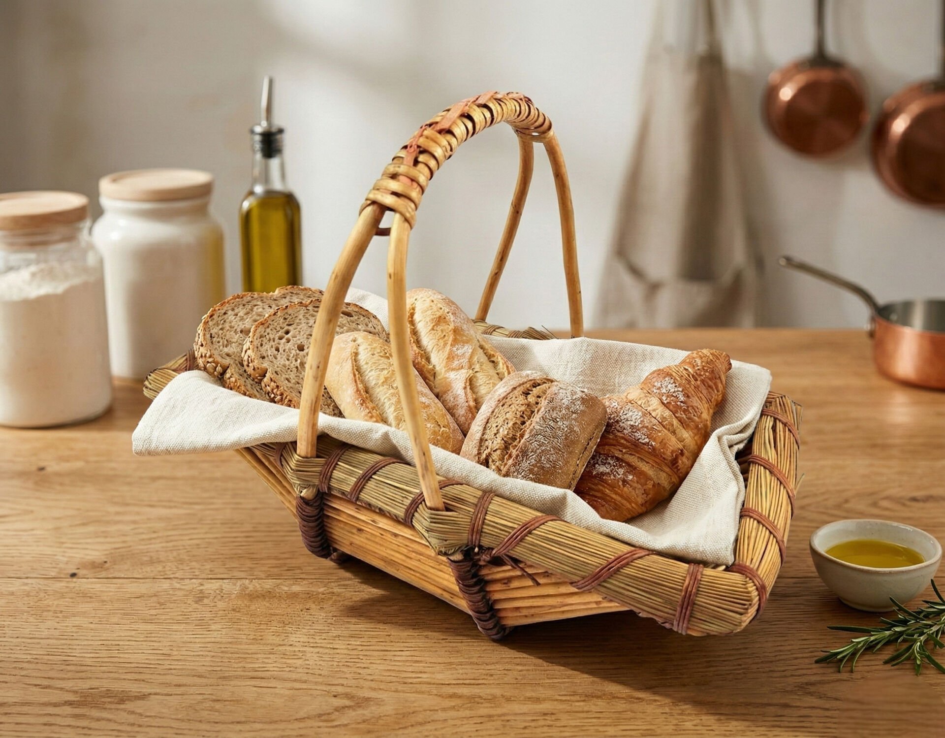 Doğal El Örgüsü Büyük Boy (XL) Hasır Sepet (48x30x38 cm)