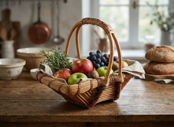 Doğal El Örgüsü Hasır Sepet (28x17x20 cm)