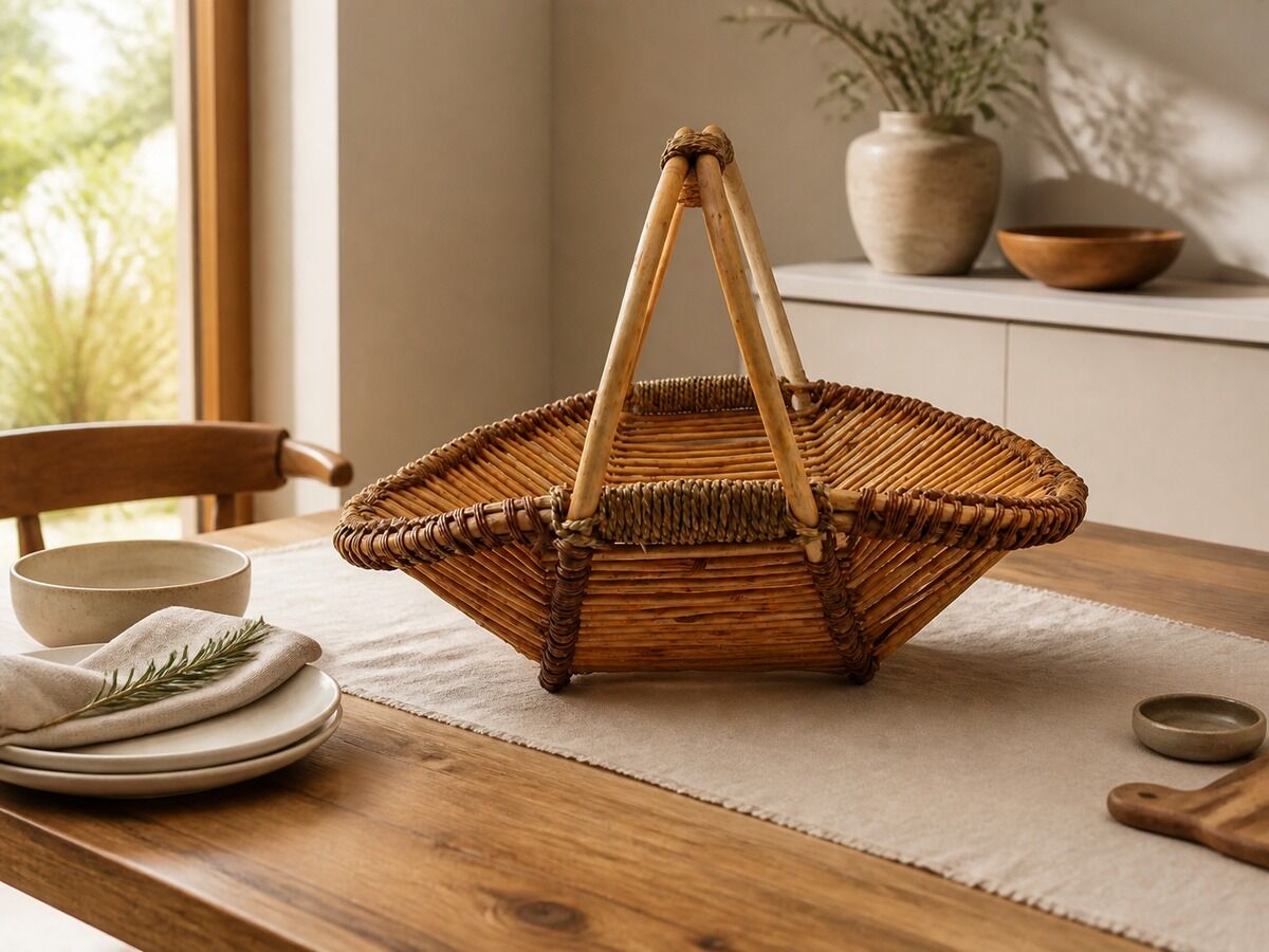 Hasır Sepet – Oval Tek Kulplu Sunum Sepeti 52 × 36 × 35 cm