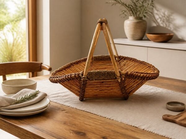 Hasır Sepet – Oval Tek Kulplu Sunum Sepeti 52 × 36 × 35 cm