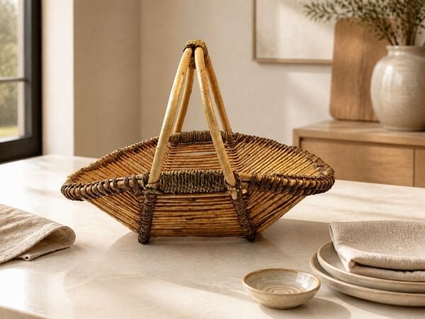 Hasır Sepet – Oval Tek Kulplu Sunum Sepeti 42 × 30 × 28 cm
