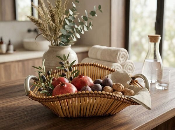 Dekoratif El Yapımı Metal Kulplu Hasır Sepet (37x30x15 cm)