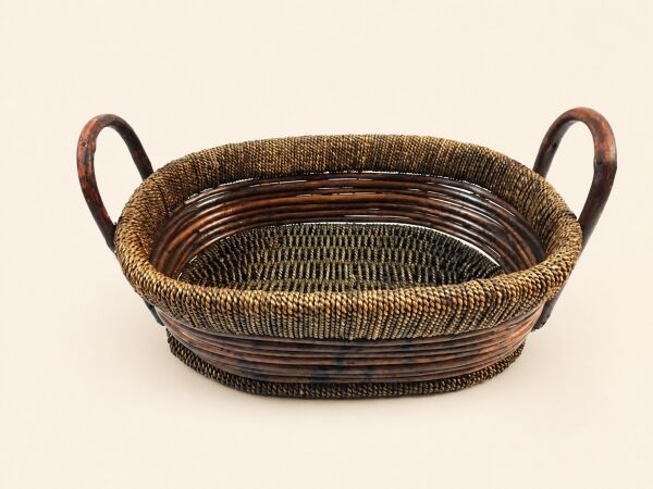 Hasır Sepet – Oval Çift Kulplu Tepsi 44 × 34 × 14 cm