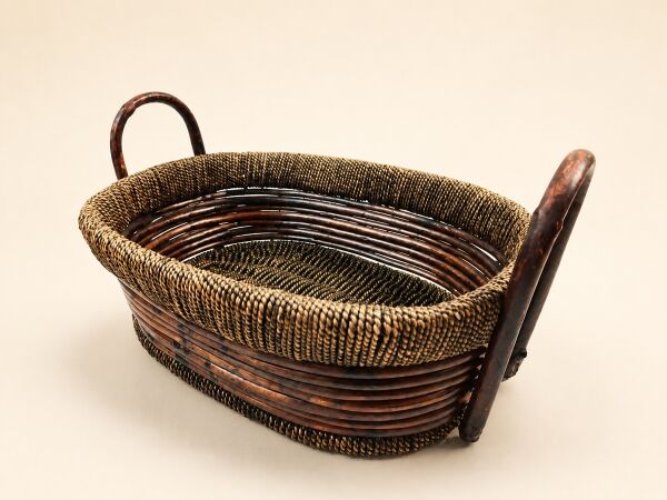 Hasır Sepet – Oval Çift Kulplu Tepsi 44 × 34 × 14 cm