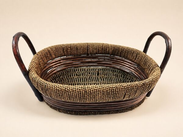 Hasır Sepet – Oval Çift Kulplu Tepsi 36 × 28 × 12 cm