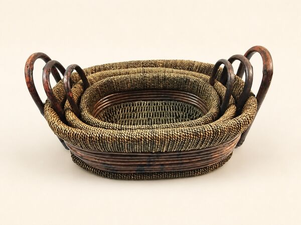 Hasır Sepet – Oval Çift Kulplu Tepsi 30 × 23 × 10 cm