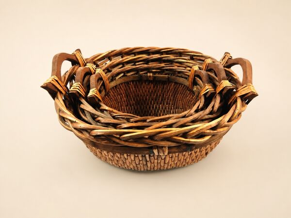 Hasır Sepet – Oval Ahşap Kulplu Düzenleyici 38 × 32 × 20 cm