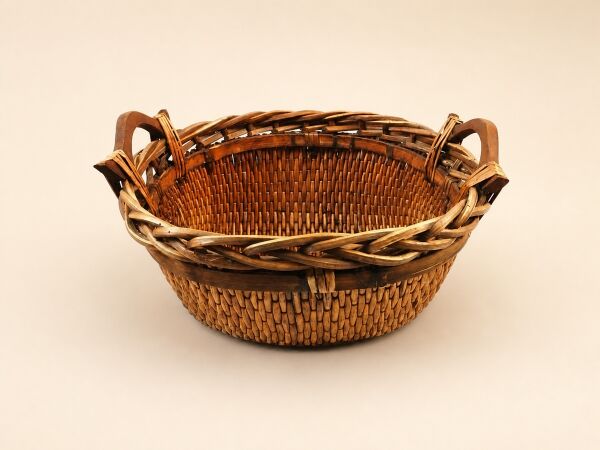 Hasır Sepet – Oval Ahşap Kulplu Düzenleyici 32 × 26 × 18 cm