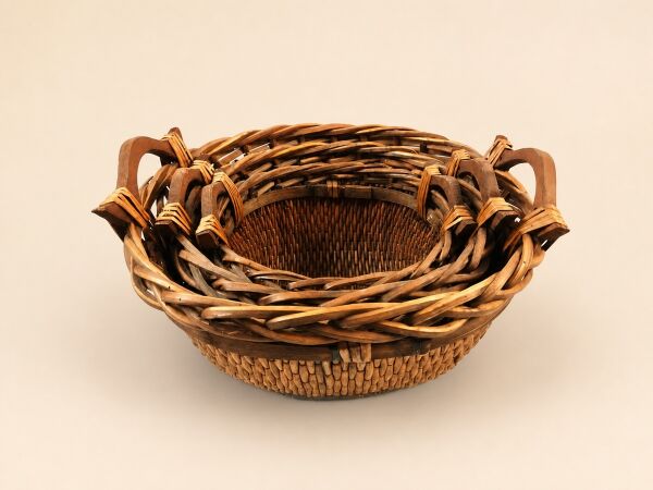 Hasır Sepet – Oval Ahşap Kulplu Düzenleyici 32 × 26 × 18 cm