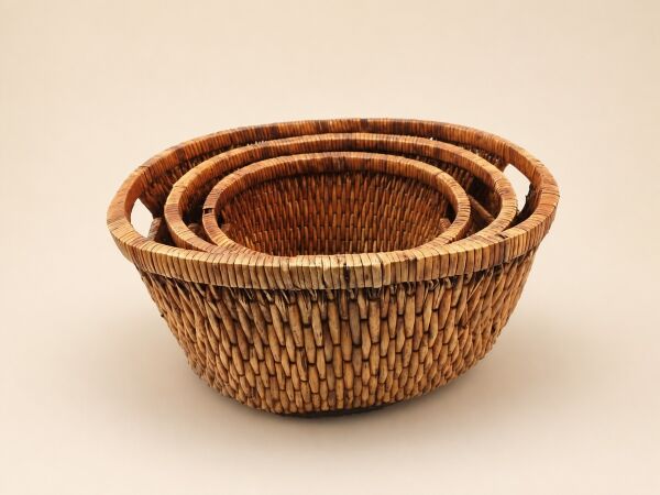 Hasır Sepet – Oval Kulplu Düzenleyici 47 × 34 × 24 cm