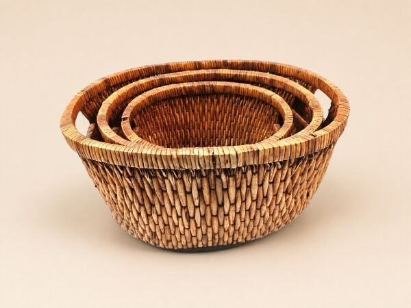 Hasır Sepet – Oval Kulplu Düzenleyici 38 × 30 × 20 cm
