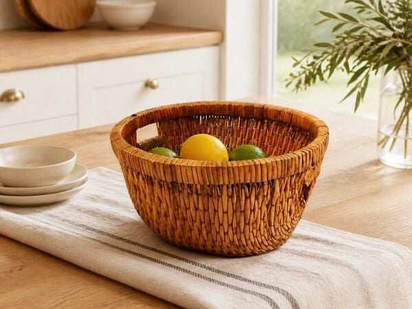 Hasır Sepet – Oval Kulplu Düzenleyici 38 × 30 × 20 cm