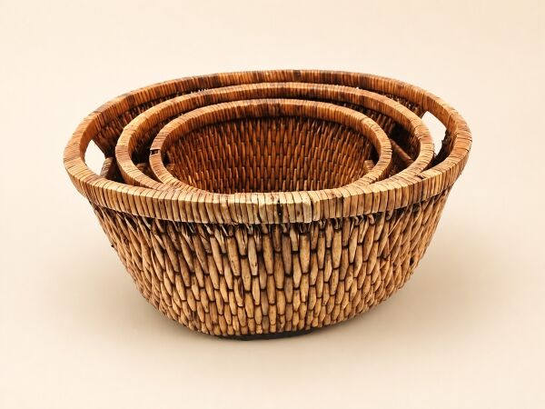 Hasır Sepet – Oval Kulplu Düzenleyici 30 × 26 × 18 cm