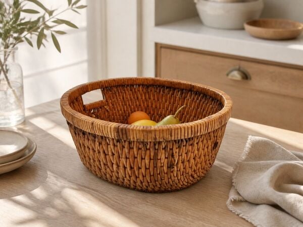 Hasır Sepet – Oval Kulplu Düzenleyici 30 × 26 × 18 cm