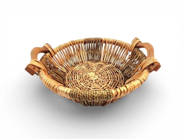 Ahşap Kulplu Dekoratif Hasır Sepet 40cm