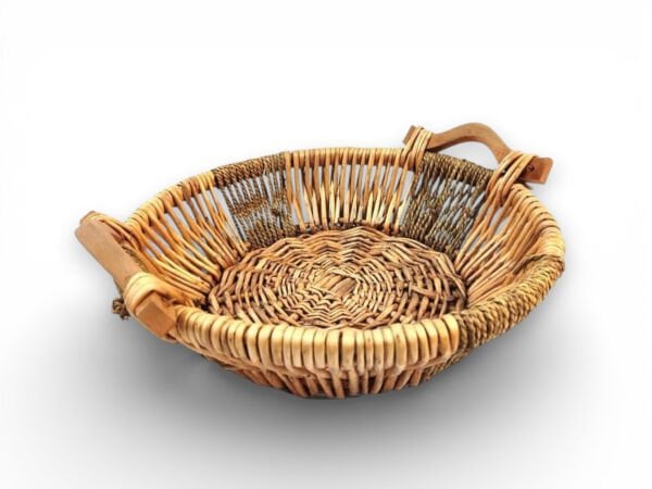 Ahşap Kulplu Dekoratif Hasır Sepet 40cm