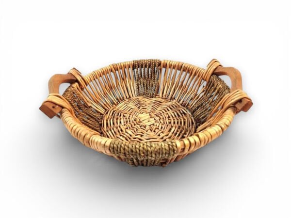 Ahşap Kulplu Dekoratif Hasır Sepet 23cm