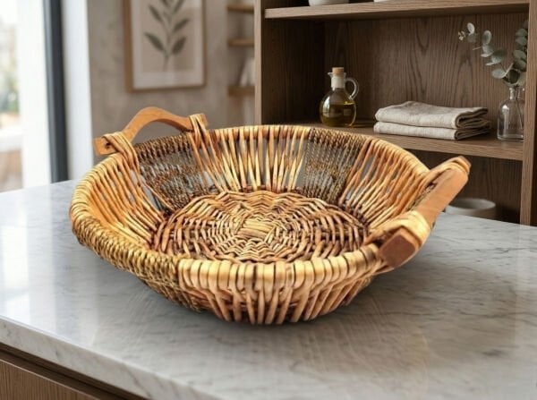 Ahşap Kulplu Dekoratif Hasır Sepet 23cm