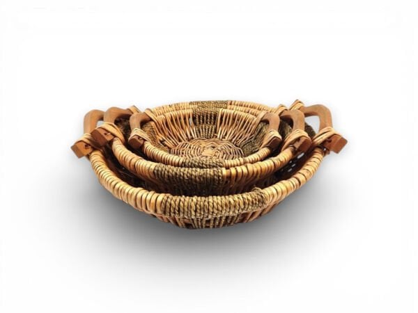 Ahşap Kulplu Dekoratif Hasır Sepet 23cm