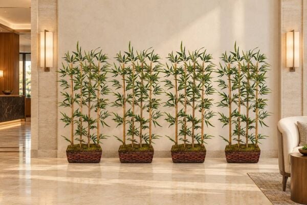 Yapay Bambu Seperatör 125cm - Hasır Saksılı, 4 Gövdeli