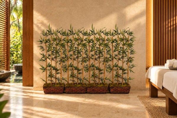 Yapay Bambu Seperatör 125cm - Hasır Saksılı, 4 Gövdeli