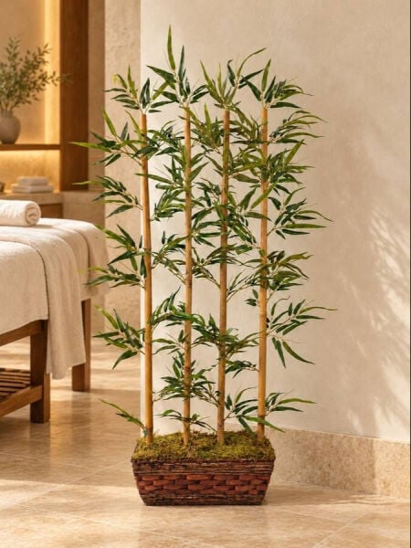 Yapay Bambu Seperatör 125cm - Hasır Saksılı, 4 Gövdeli