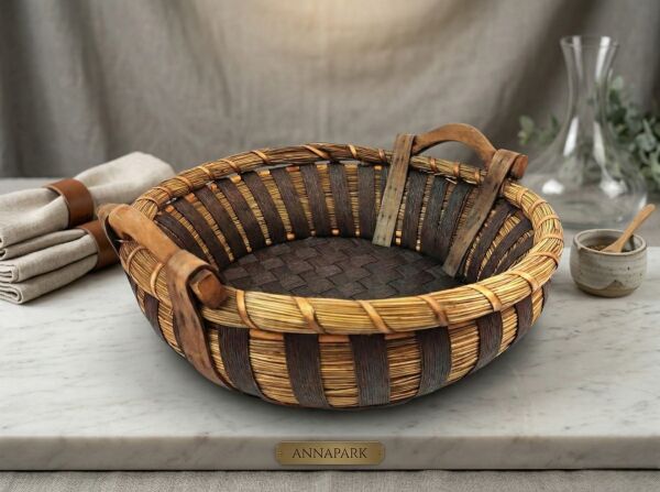 Doğal Rattan El Yapımı Dekoratif Hasır Sepet (40x40x15 cm)