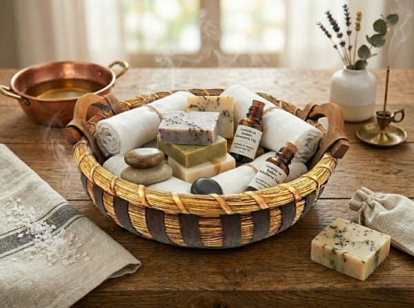 Doğal Rattan El Yapımı Dekoratif Hasır Sepet (40x40x15 cm)