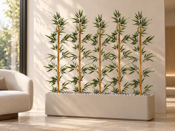 Yapay Bambu Gövde 120 cm - Yeşil Yapraklı