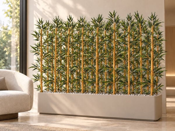 Yapay Bambu Gövde 120 cm - Yeşil Yapraklı