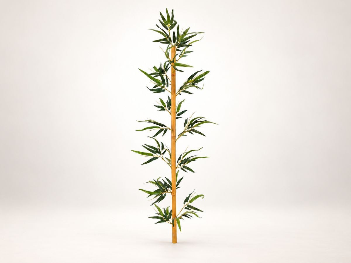 Yapay Bambu Gövde 120 cm - Yeşil Yapraklı
