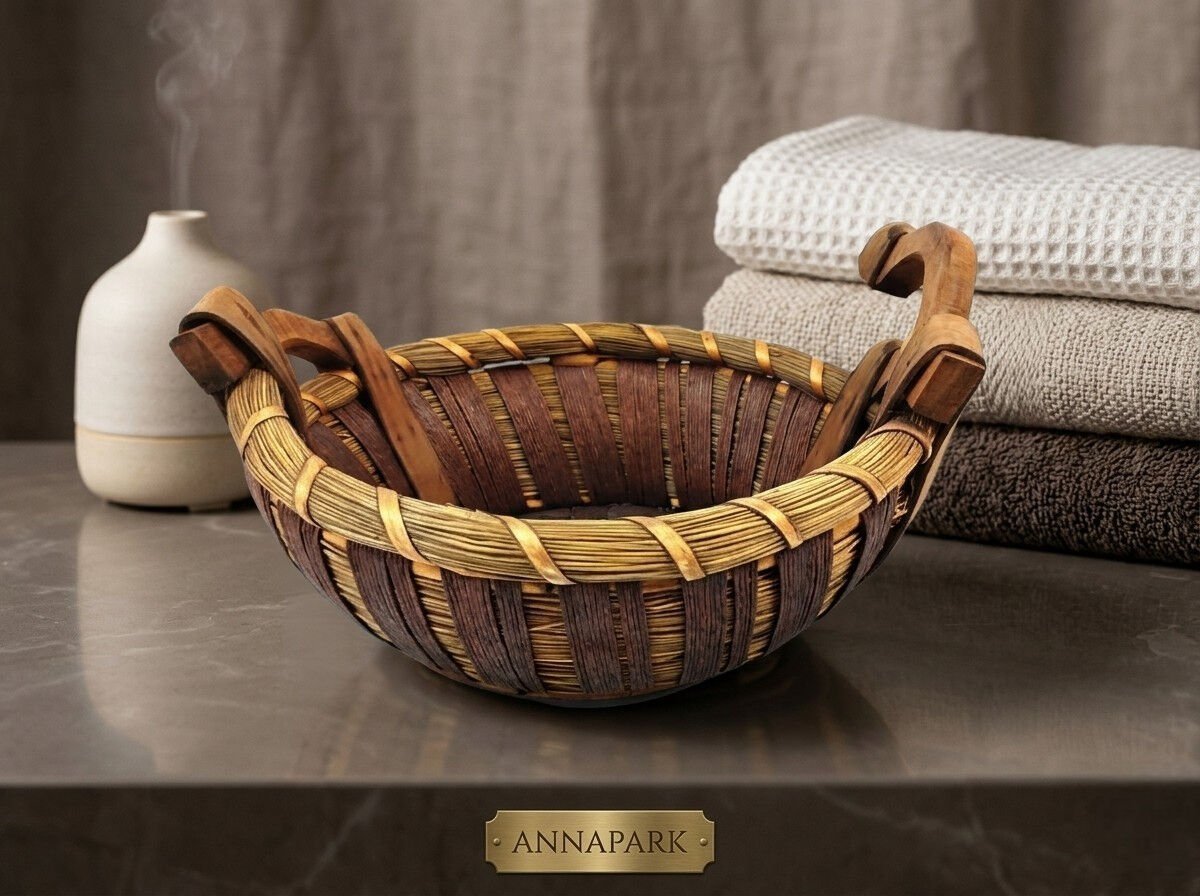 Doğal Rattan El Yapımı Dekoratif Hasır Sepet (30x30x13 cm)