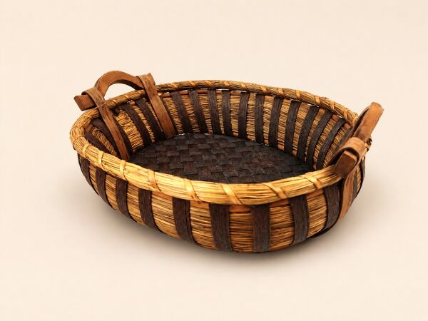 Hasır Sepet – Oval Ahşap Kulplu Tepsi 48 × 38 × 15 cm